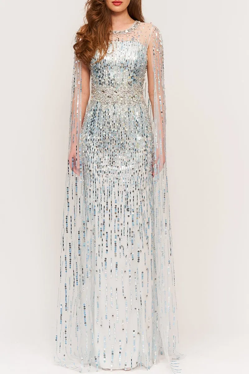 Lux Sequin Gown With Cape