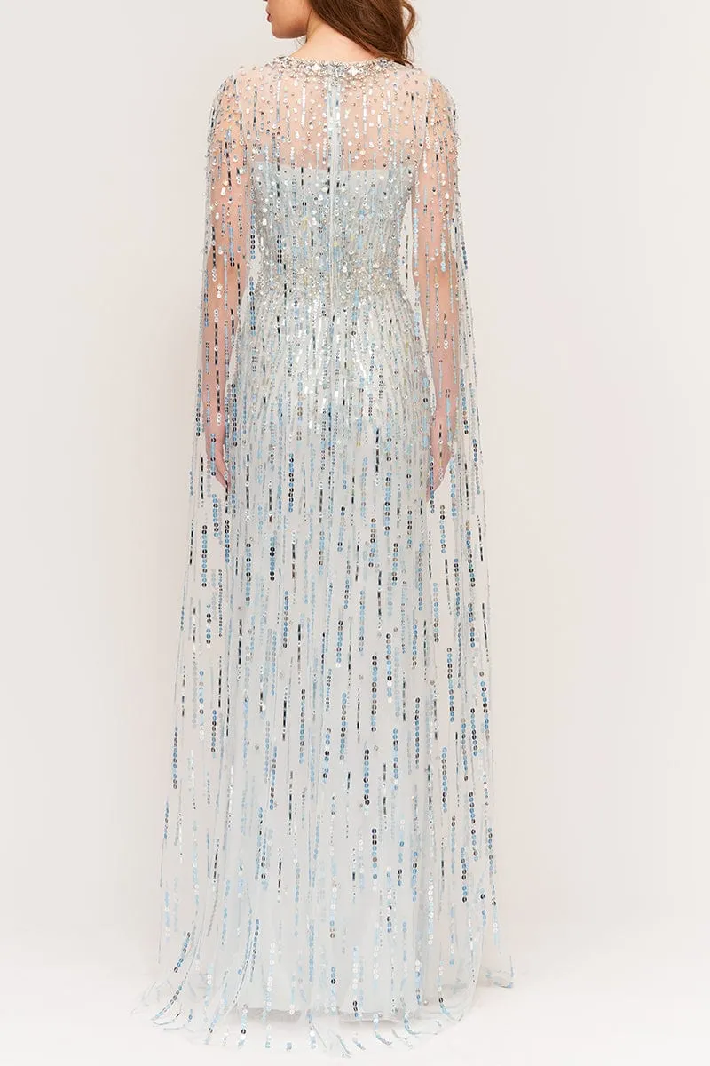 Lux Sequin Gown With Cape