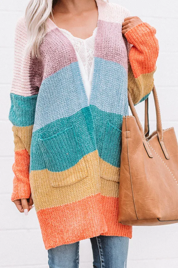 Making Magic Color Block Chenille Cardigan In Pink