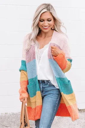 Making Magic Color Block Chenille Cardigan In Pink