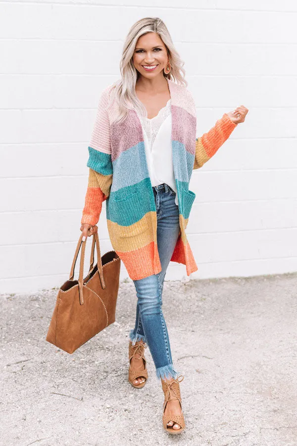 Making Magic Color Block Chenille Cardigan In Pink