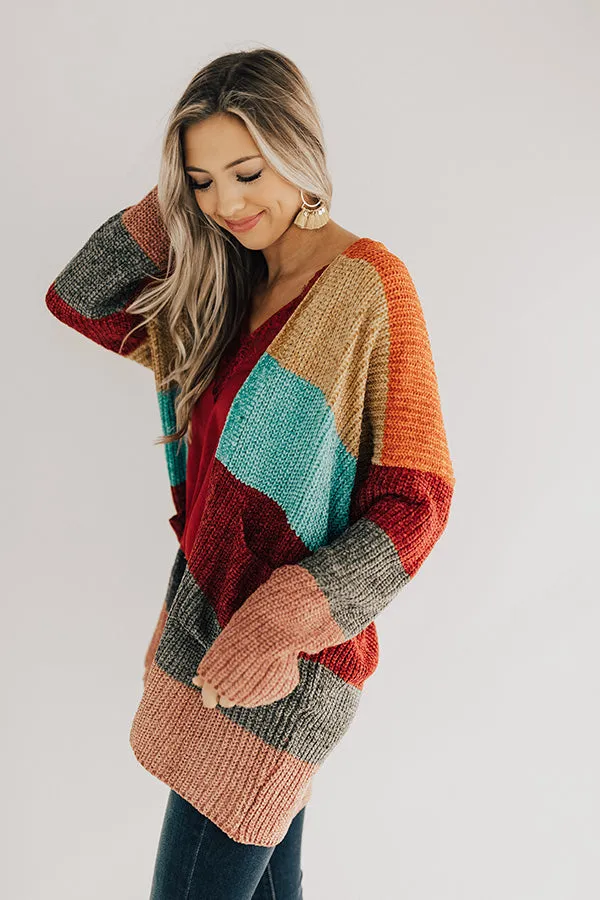 Making Magic Color Block Chenille Cardigan in Tangerine