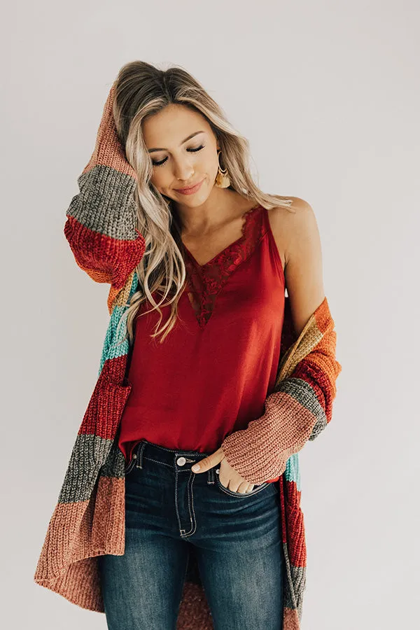 Making Magic Color Block Chenille Cardigan in Tangerine