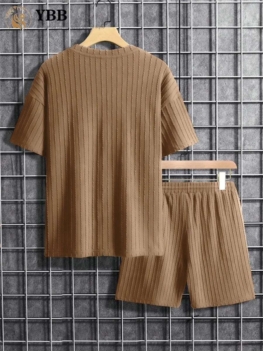 Men Two Piece corduroy set loose t-shirt and matching shorts comfy summer set