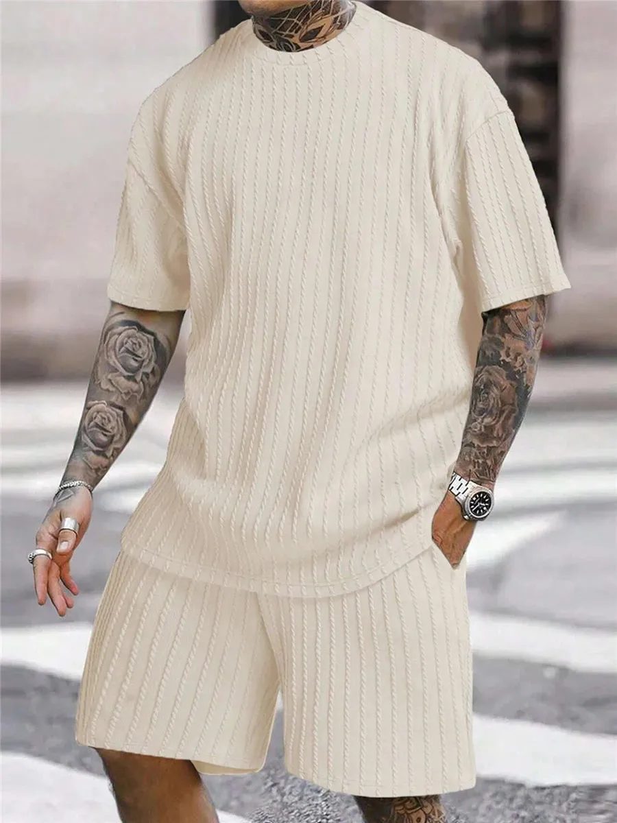 Men Two Piece corduroy set loose t-shirt and matching shorts comfy summer set