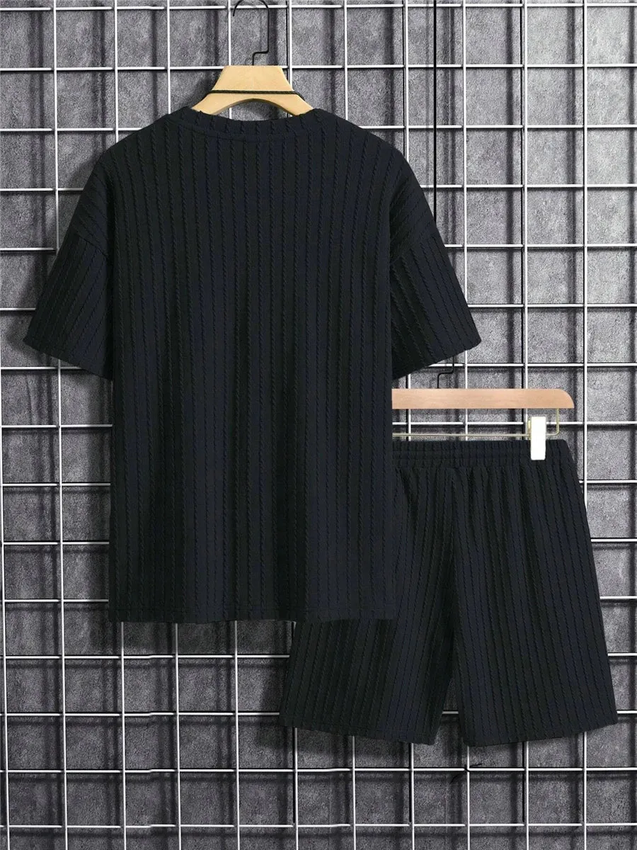 Men Two Piece corduroy set loose t-shirt and matching shorts comfy summer set