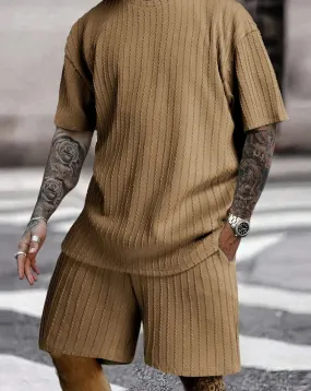Men Two Piece corduroy set loose t-shirt and matching shorts comfy summer set