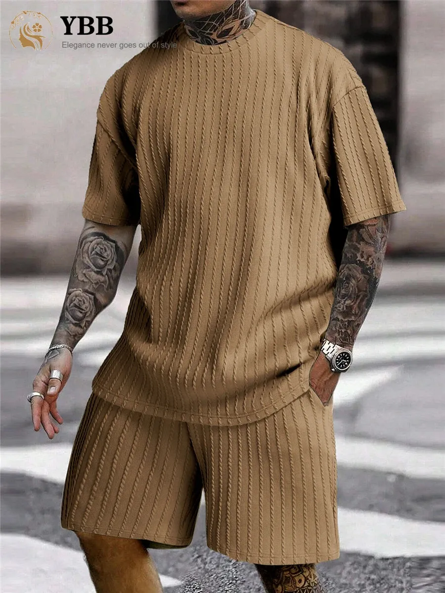 Men Two Piece corduroy set loose t-shirt and matching shorts comfy summer set