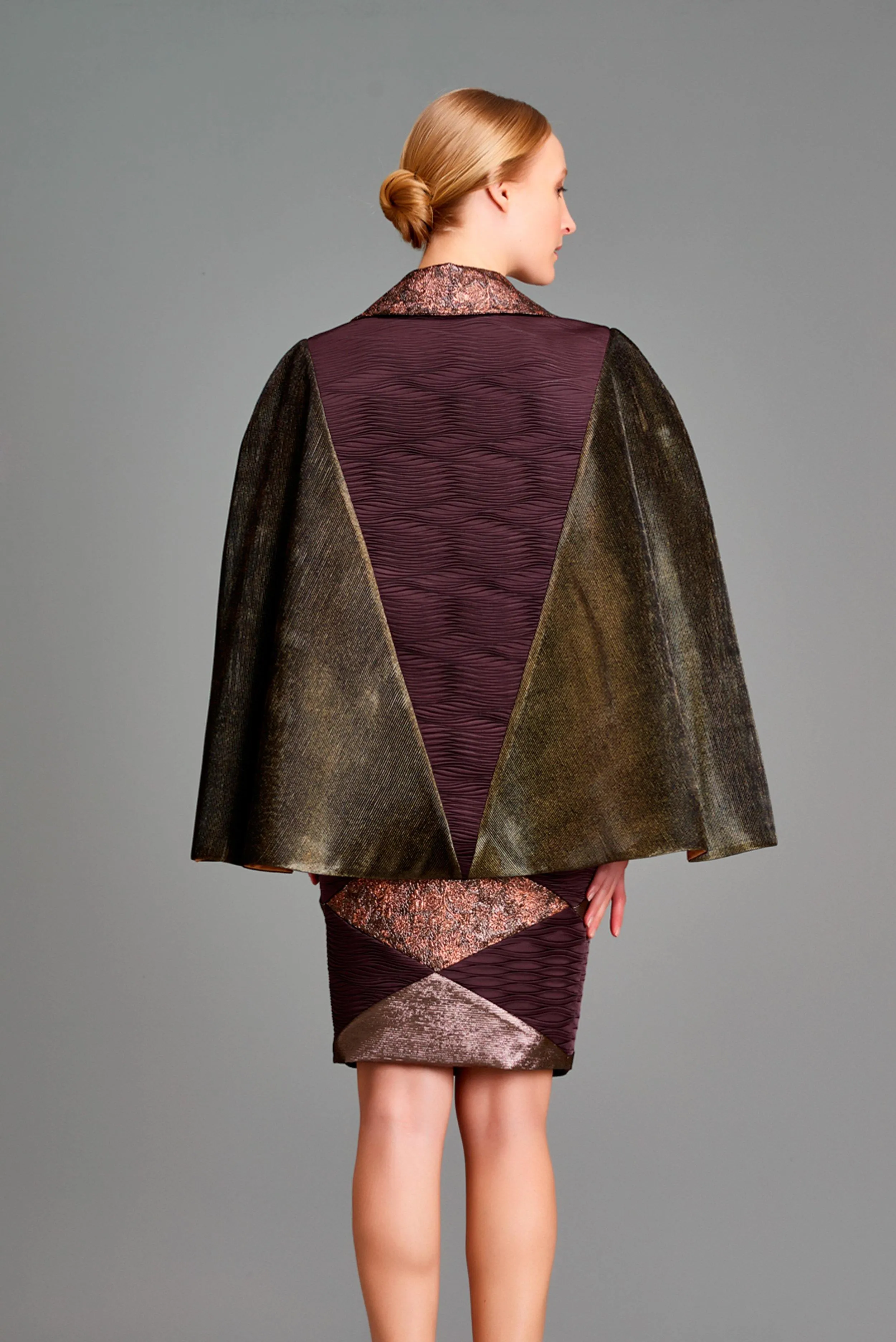 Multi Fabric Combined Cape Jacket with Multi Fabric Combined Skirt