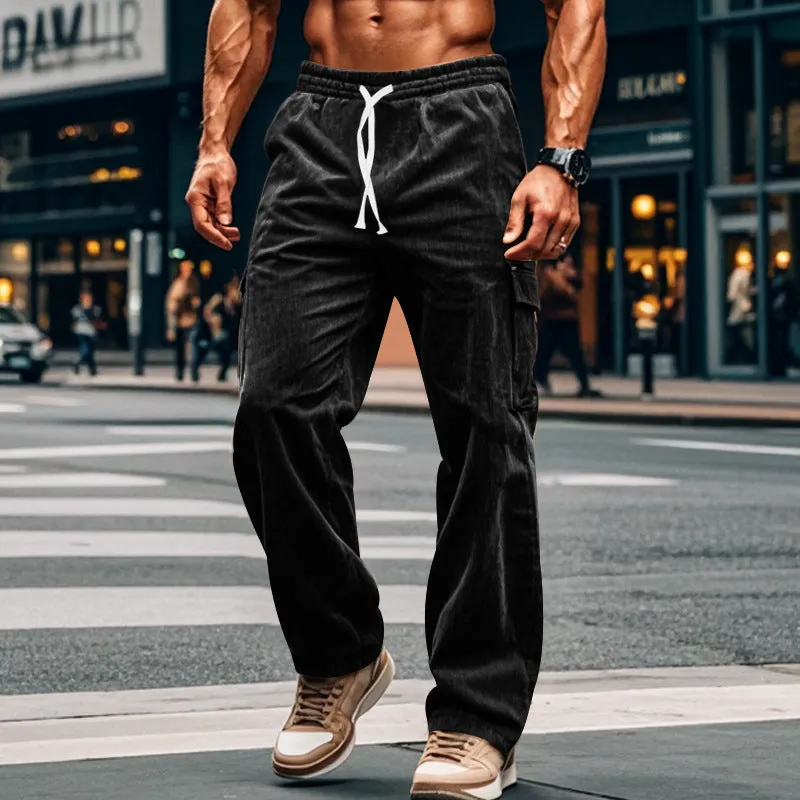 Nukty-shop Autumn and Winter Men's Casual Trousers Loose Corduroy Wide-Leg Pants