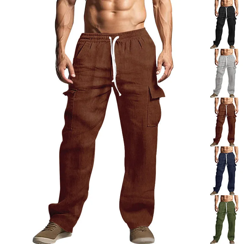 Nukty-shop Autumn and Winter Men's Casual Trousers Loose Corduroy Wide-Leg Pants