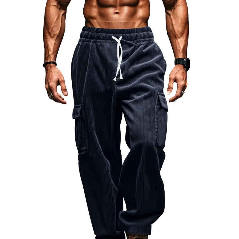 Nukty-shop Autumn and Winter Men's Casual Trousers Loose Corduroy Wide-Leg Pants