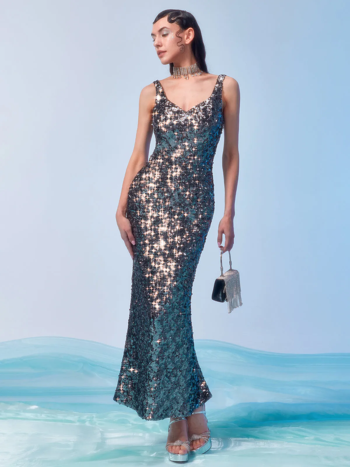 Overlapping Sequin Bodycon Dress