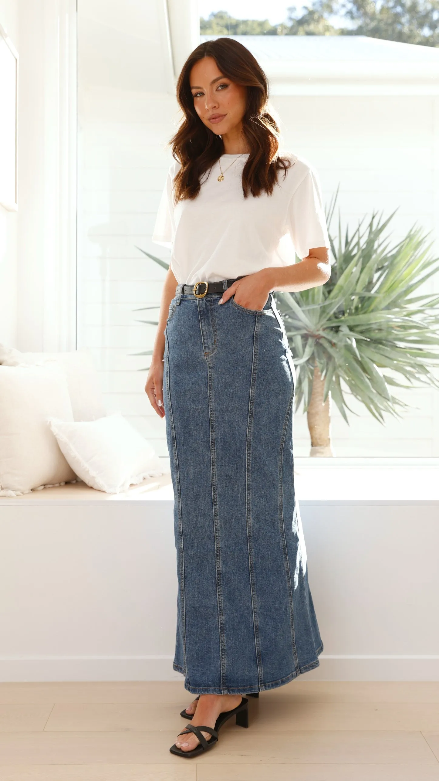 Penelope Denim Maxi Skirt - Mid Wash