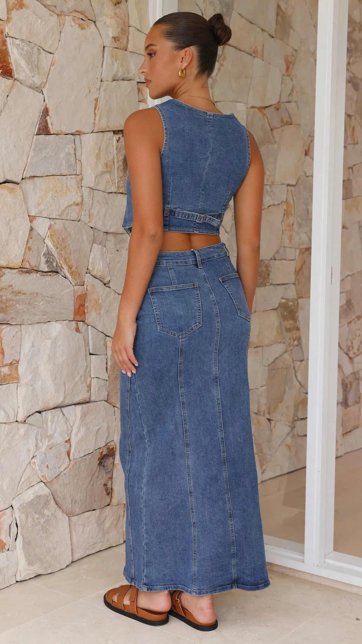 Penelope Denim Maxi Skirt - Mid Wash