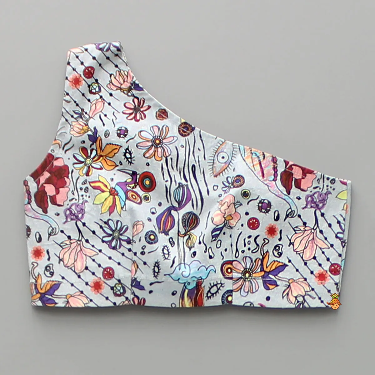 Pre Order: Printed One Shoulder Top And Embroidered Cape With Matching Pant