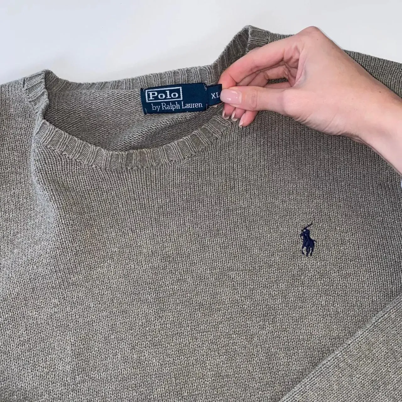 Preowned Polo Ralph Lauren Womens Jumper Size XL Loose Grey Crew Sweater Heavy Knit.