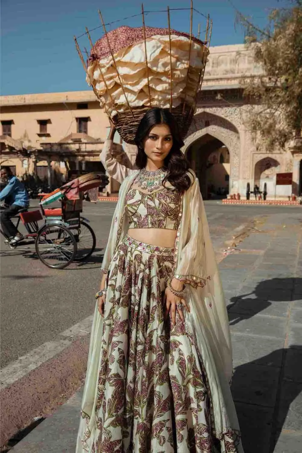 Printed Bralette And Skirt With Cape