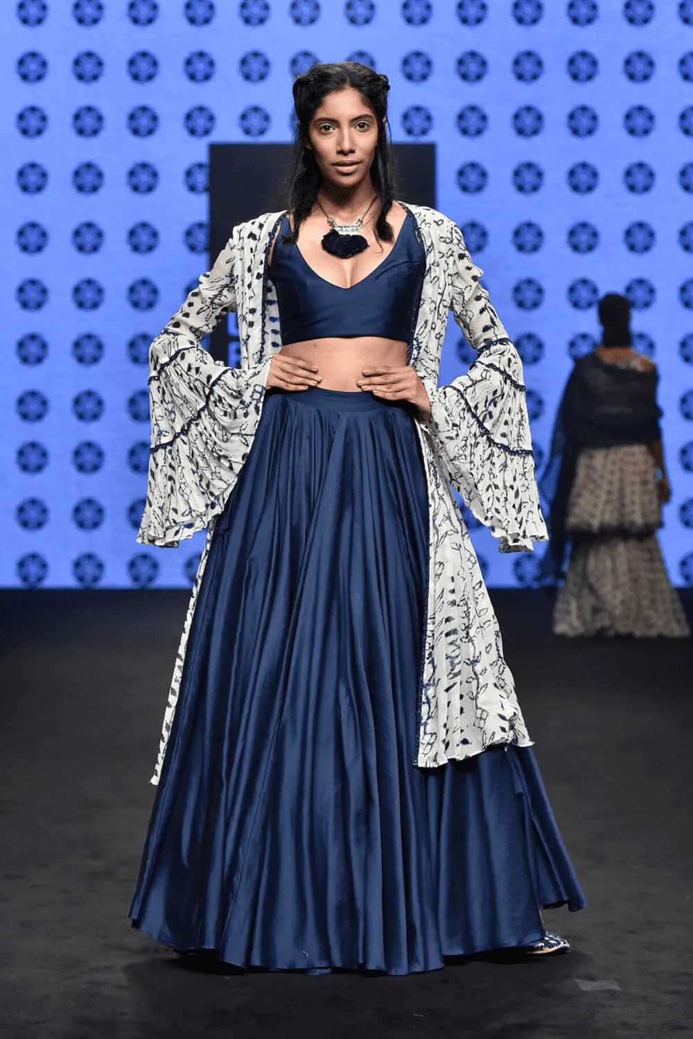 Printed Cape Paired With Skirt & Top