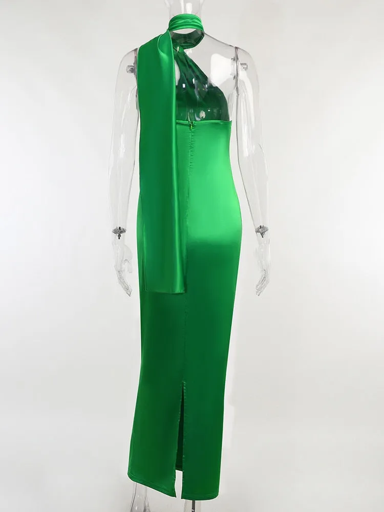 Purpdrank - Elegant Satin Backless Maxi Dress Women Gown Summer Halter Sleeveless Backless Bodycon Long Club Party Dress Vestido