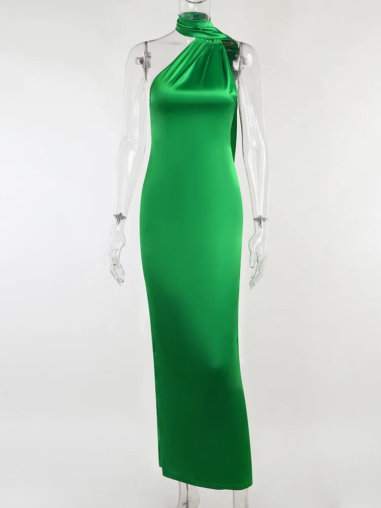 Purpdrank - Elegant Satin Backless Maxi Dress Women Gown Summer Halter Sleeveless Backless Bodycon Long Club Party Dress Vestido