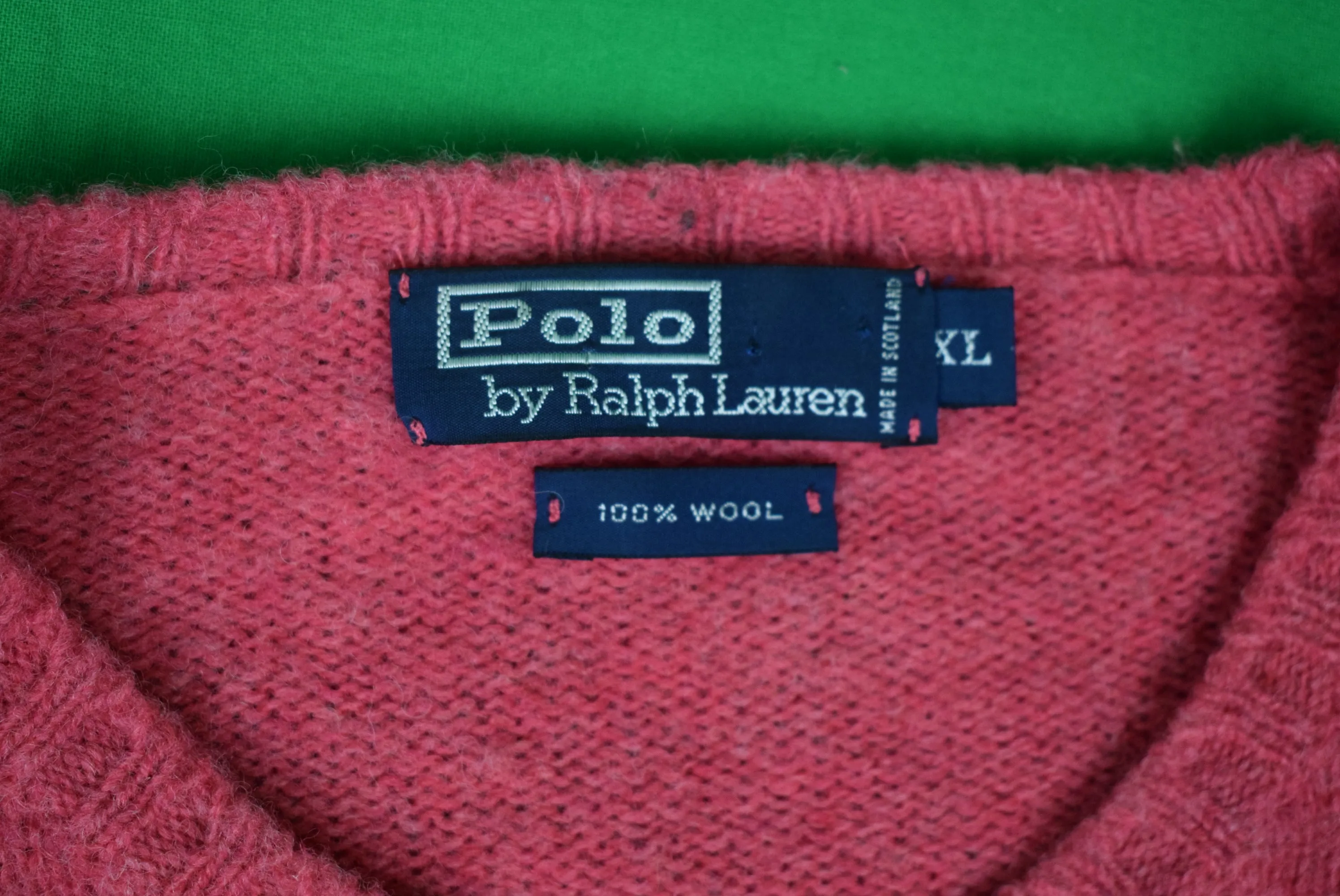 "Polo By Ralph Lauren Coral Scottish Shetland Wool Crewneck Sweater" Sz XL (SOLD)
