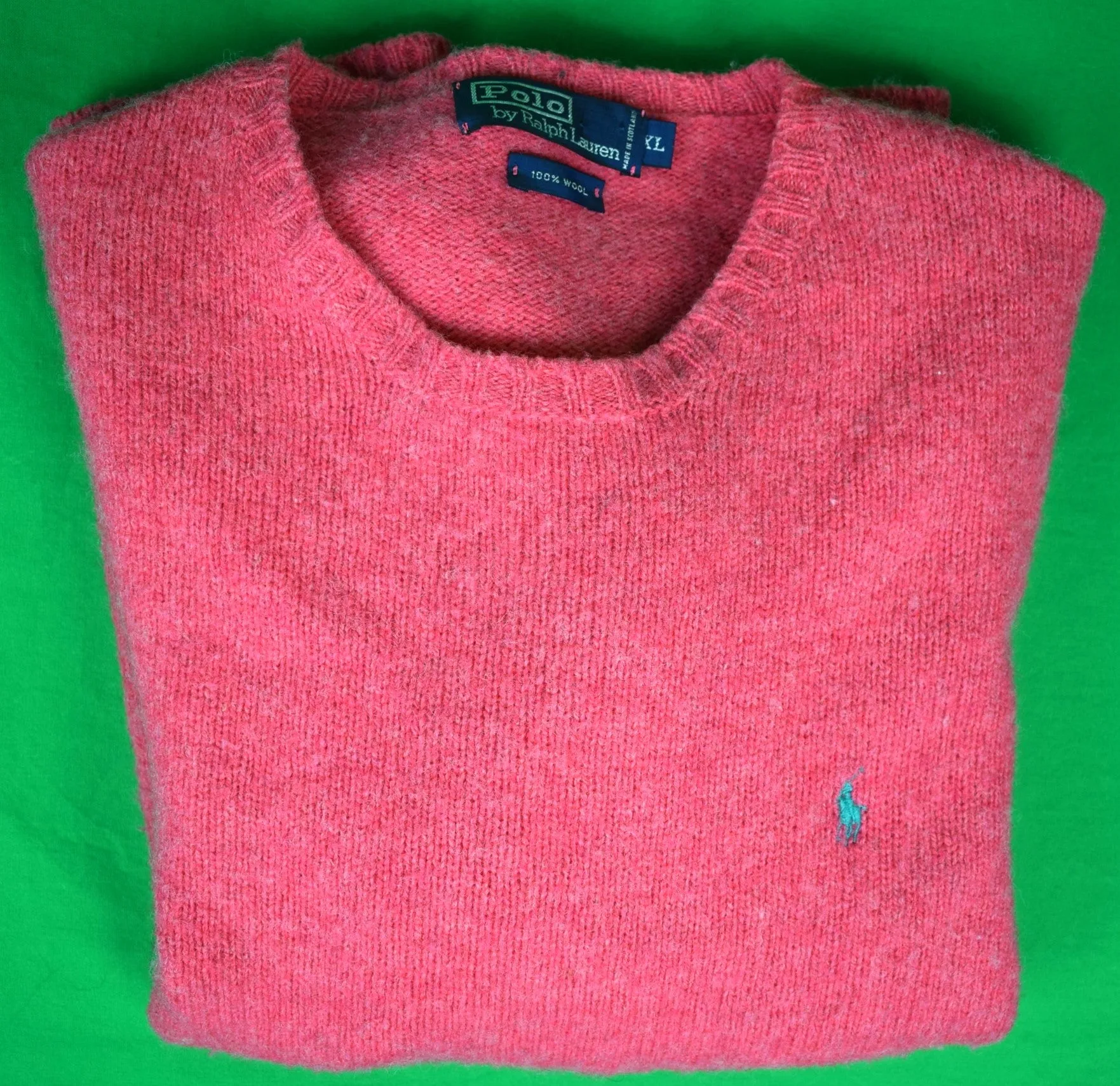 "Polo By Ralph Lauren Coral Scottish Shetland Wool Crewneck Sweater" Sz XL (SOLD)