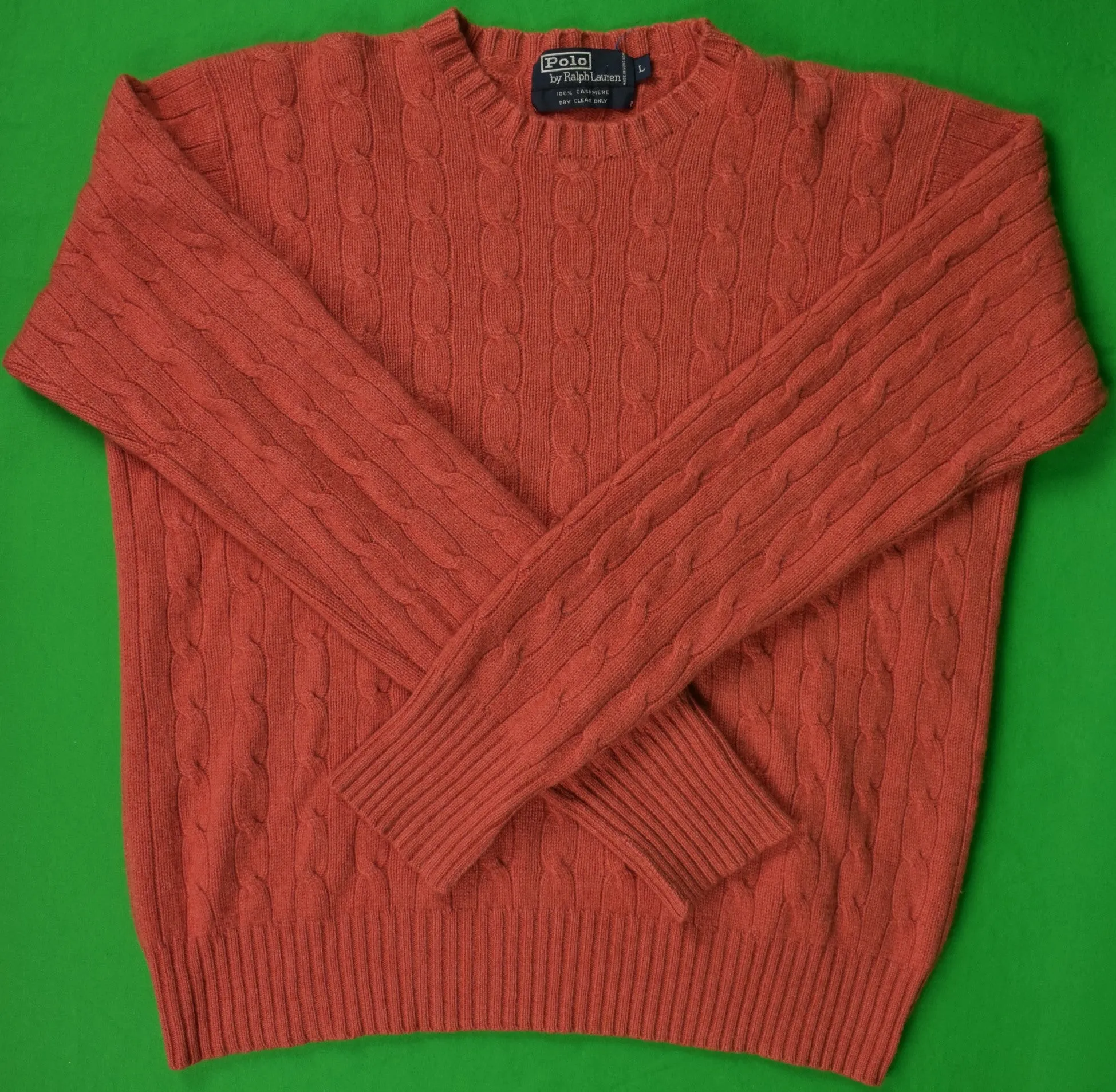 "Polo Ralph Lauren Coral Cashmere Cable Crewneck Sweater" Sz L (SOLD)