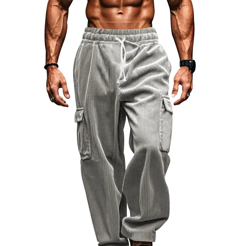 Riolio Autumn and Winter Men's Casual Trousers Loose Corduroy Wide-Leg Pants