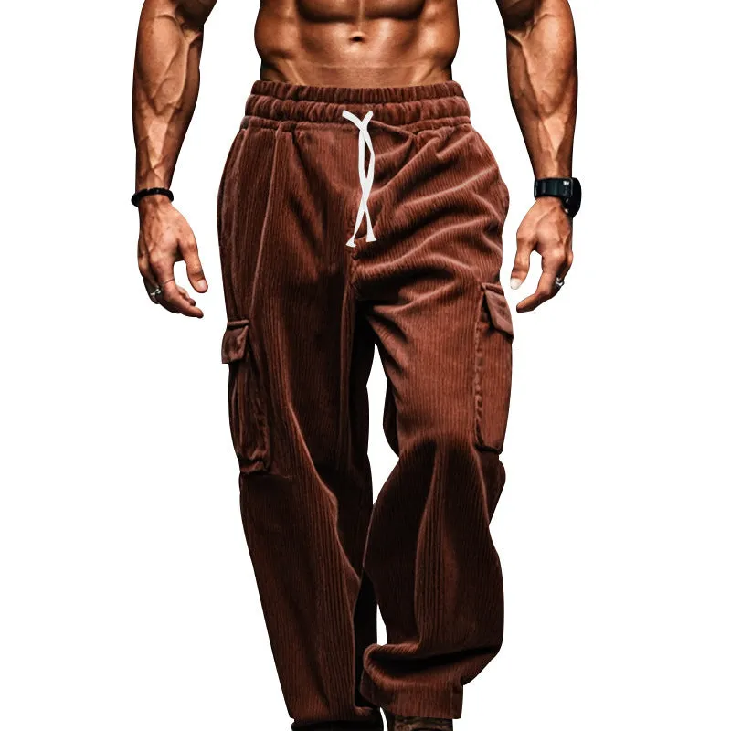 Riolio Autumn and Winter Men's Casual Trousers Loose Corduroy Wide-Leg Pants