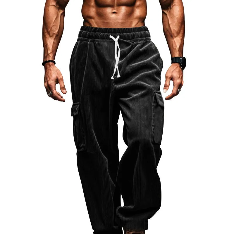 Riolio Autumn and Winter Men's Casual Trousers Loose Corduroy Wide-Leg Pants