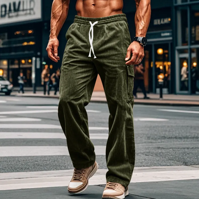 Riolio Autumn and Winter Men's Casual Trousers Loose Corduroy Wide-Leg Pants
