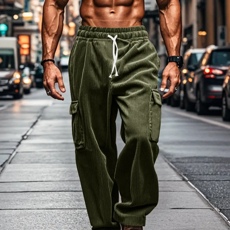 Riolio Autumn and Winter Men's Casual Trousers Loose Corduroy Wide-Leg Pants