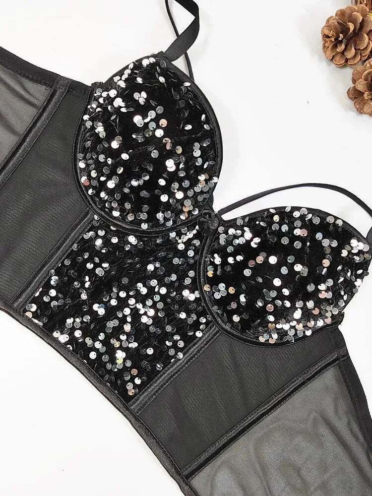 Sexy Slimming Tank Tops For Women V Neck Sleeveless Tunic Spliced Sequin Chic Style Camisole Vest Female Fashion