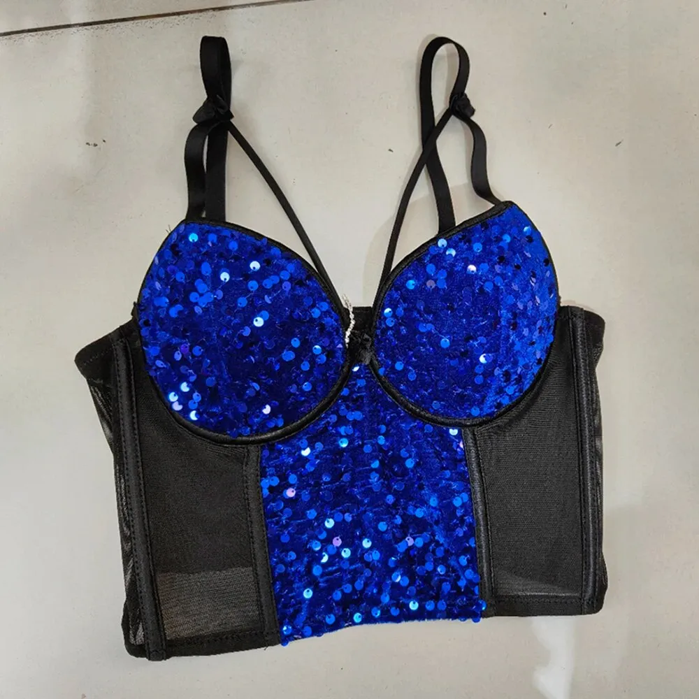 Sexy Slimming Tank Tops For Women V Neck Sleeveless Tunic Spliced Sequin Chic Style Camisole Vest Female Fashion