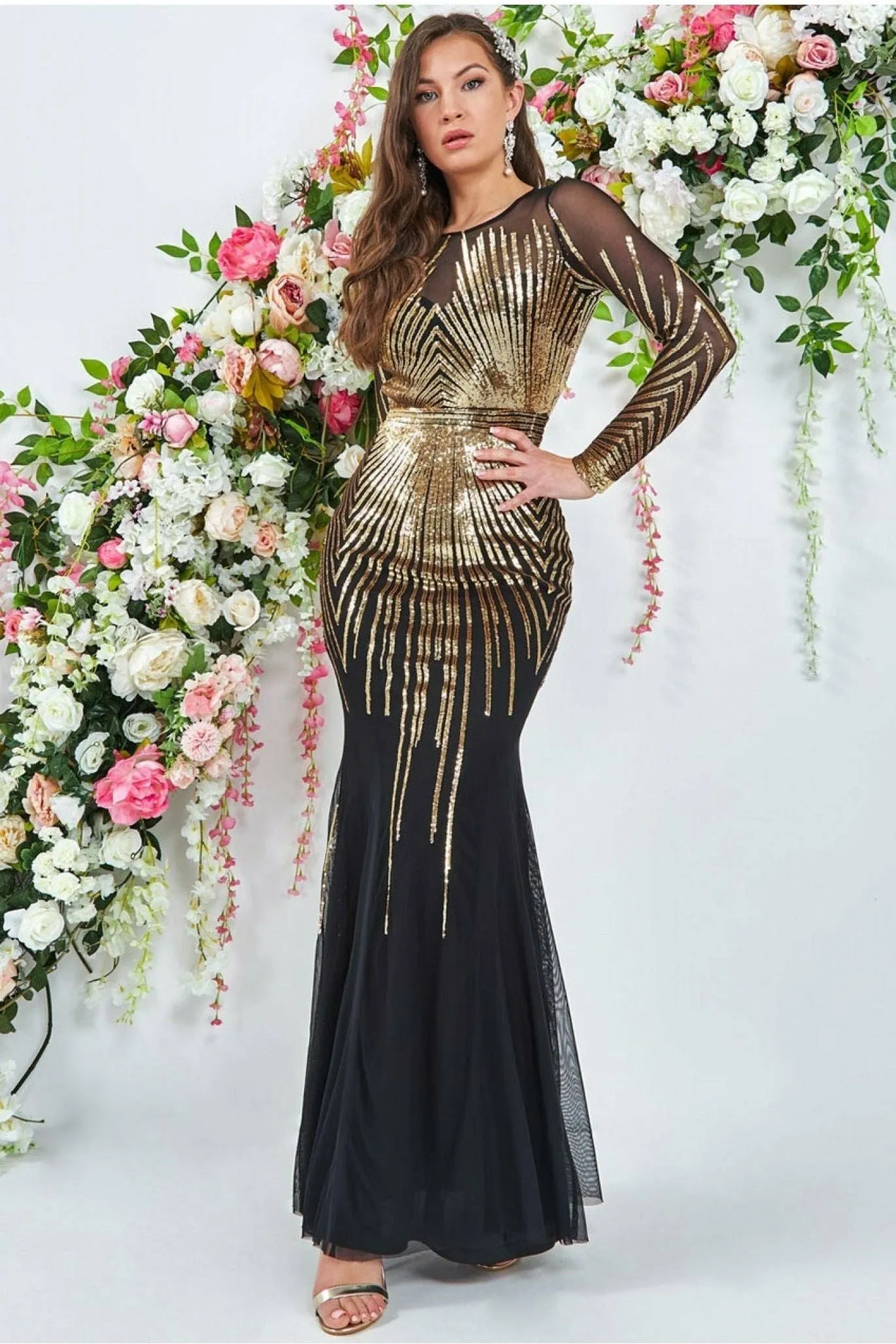 Shooting Star Sequin Maxi Dress - Gold by Goddiva
