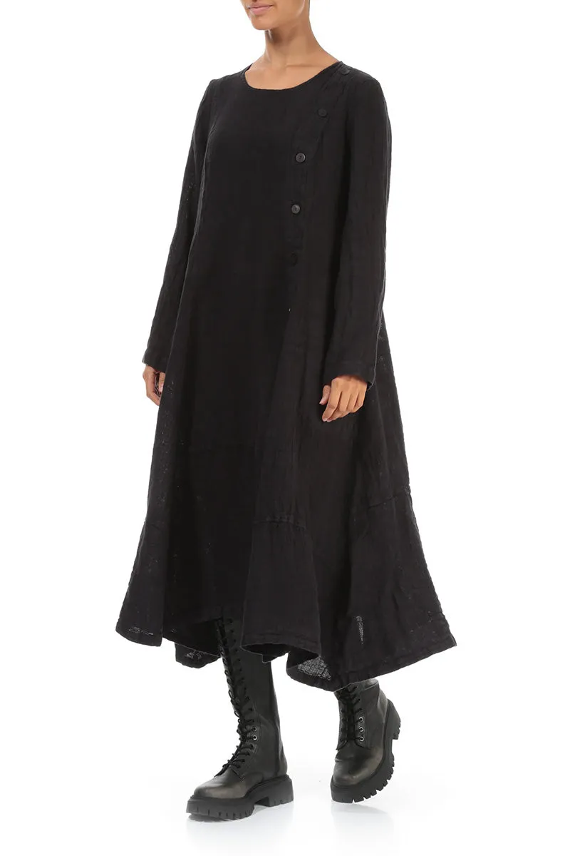 Side Buttons Vintage Violet Mélange Linen Dress