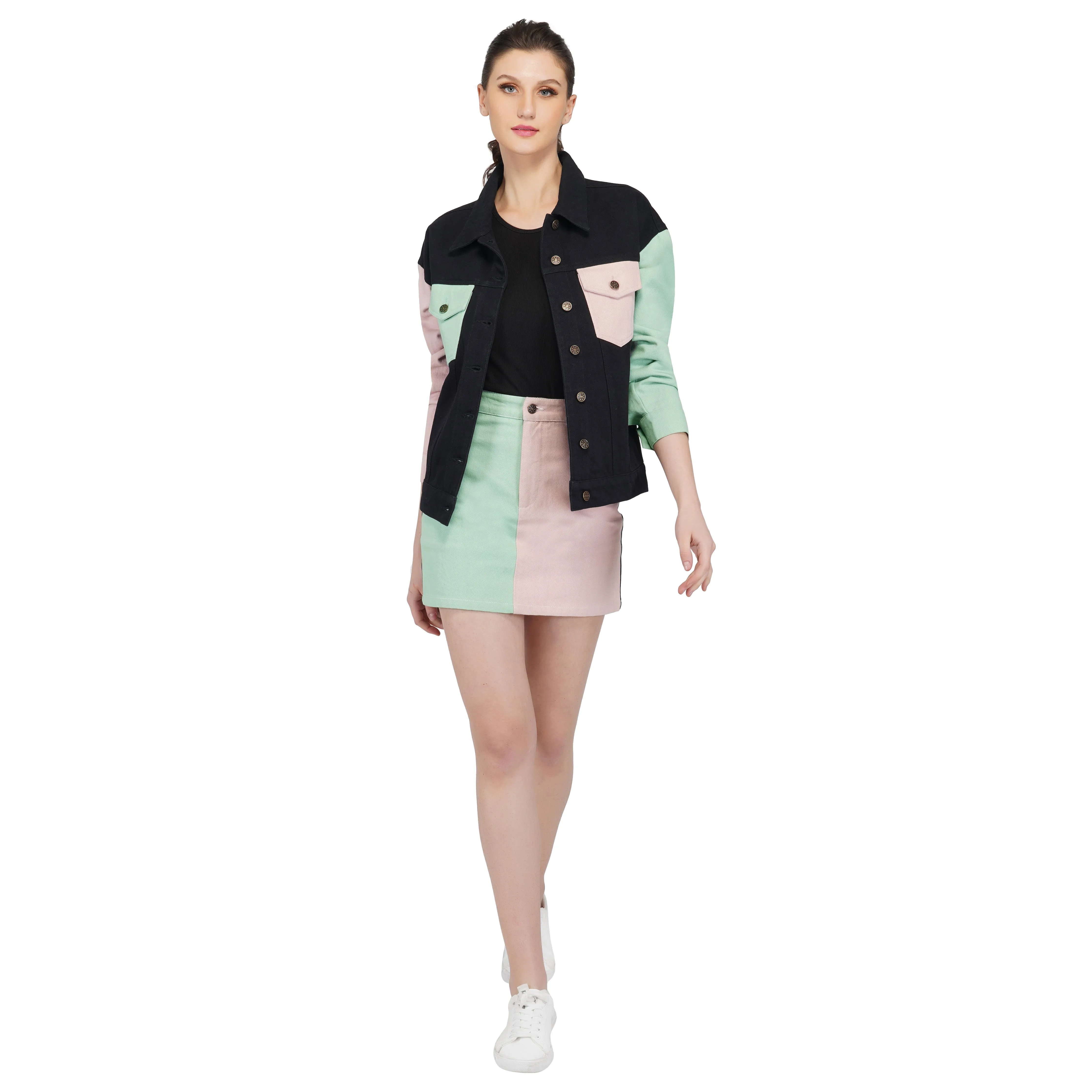 SLAY. Women's Colorblock Denim Skirt