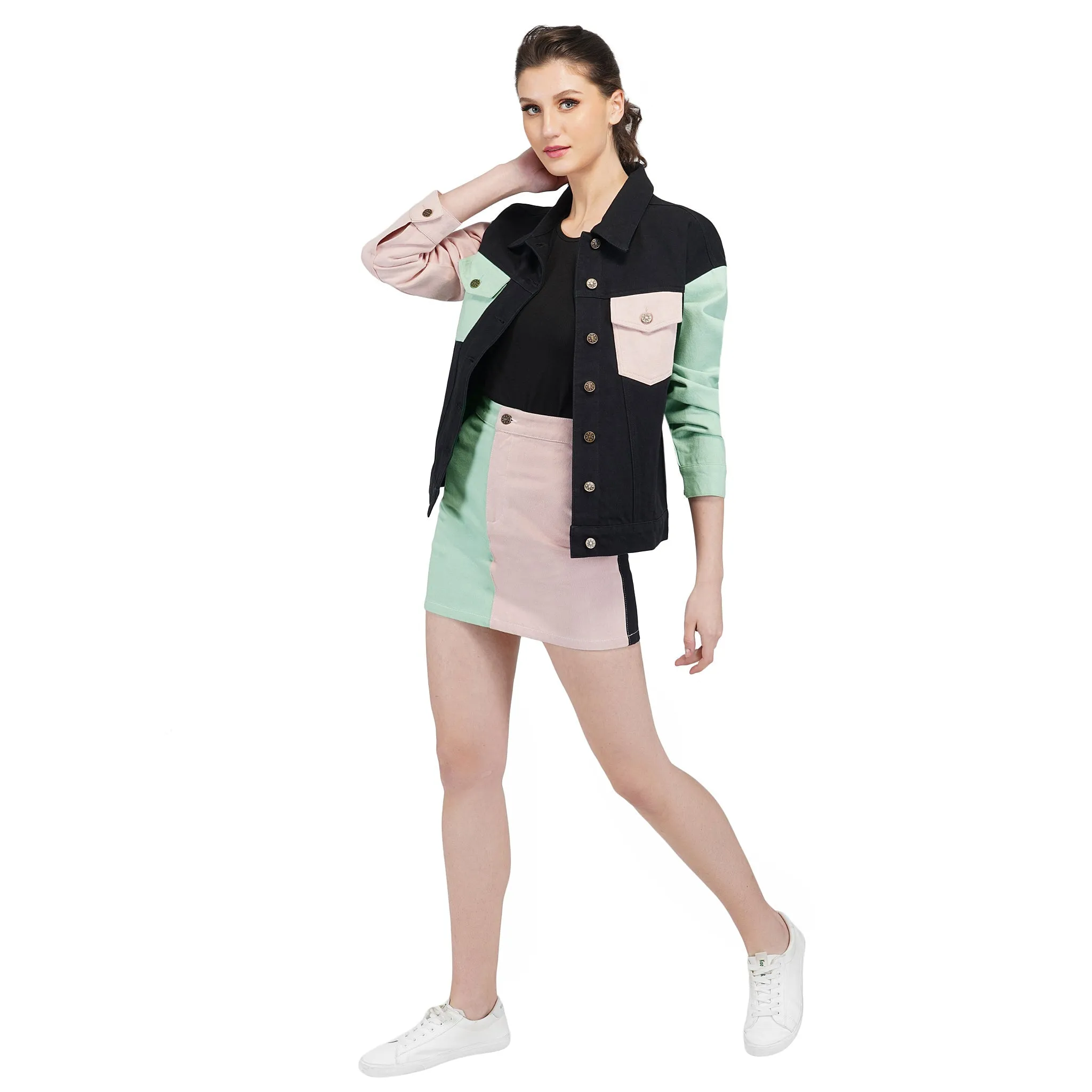 SLAY. Women's Colorblock Denim Skirt