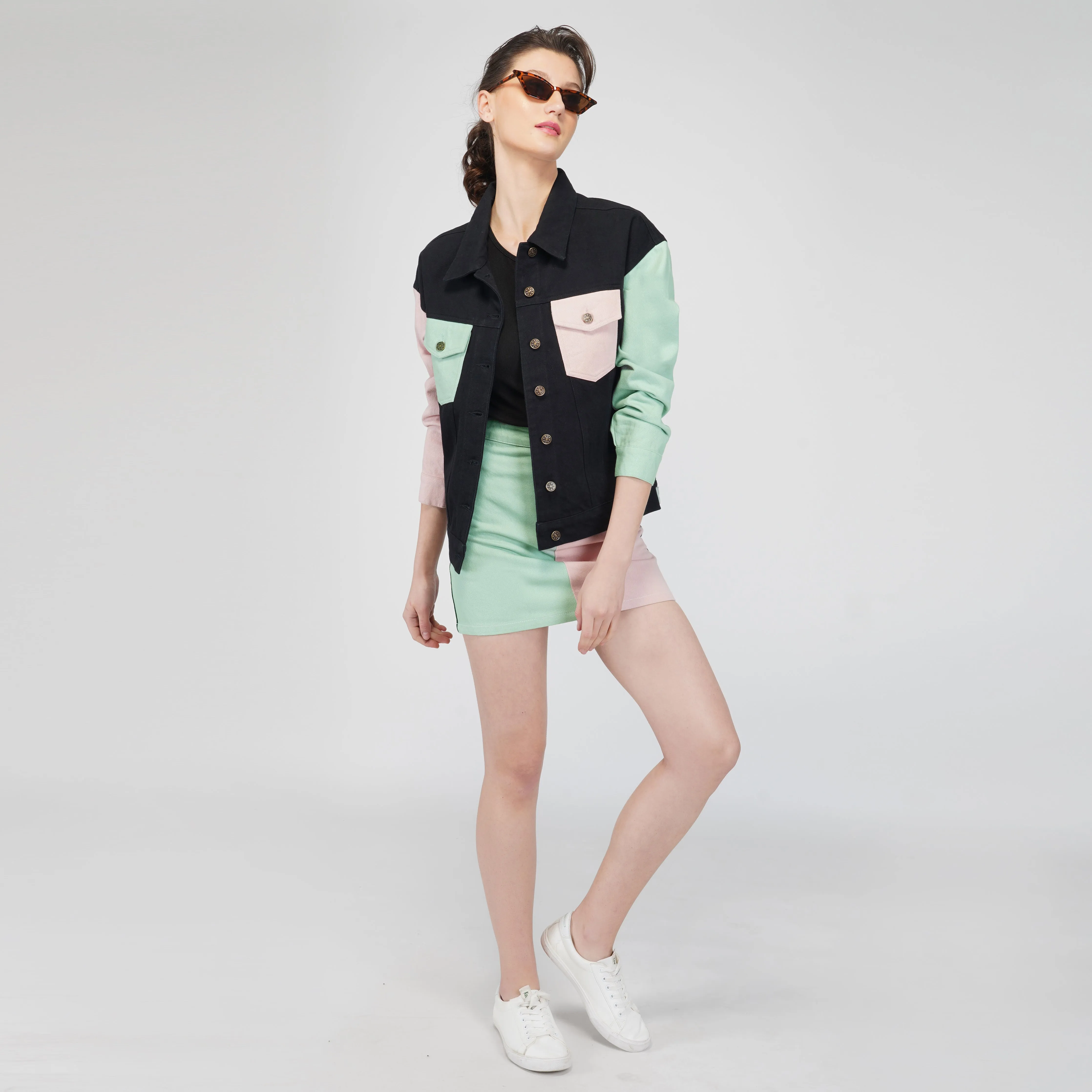 SLAY. Women's Colorblock Denim Skirt