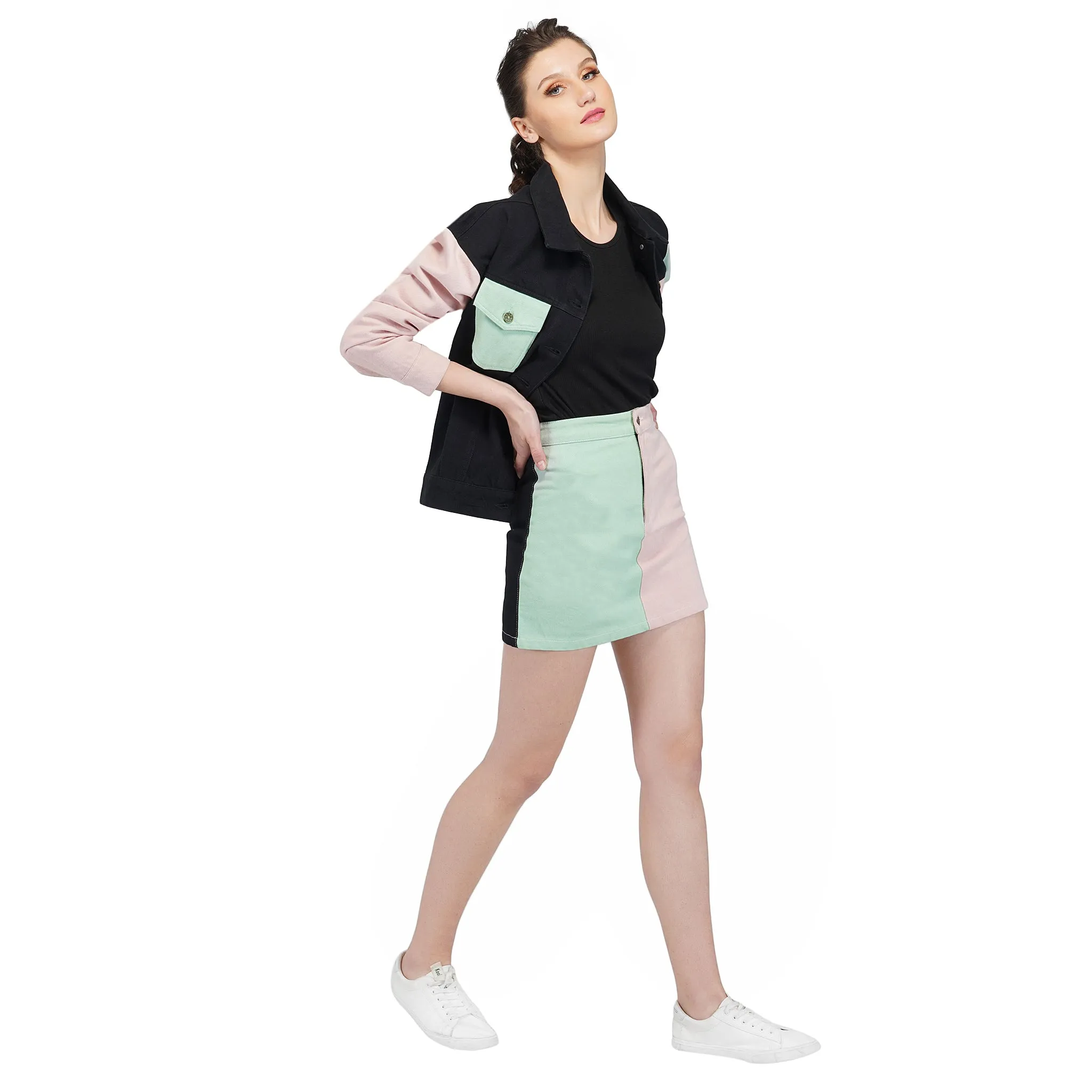 SLAY. Women's Colorblock Denim Skirt