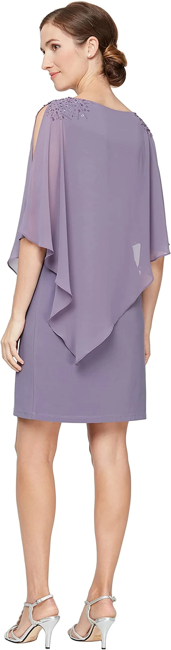 SLNY Sleeveless Dress with Attached Chiffon Cape