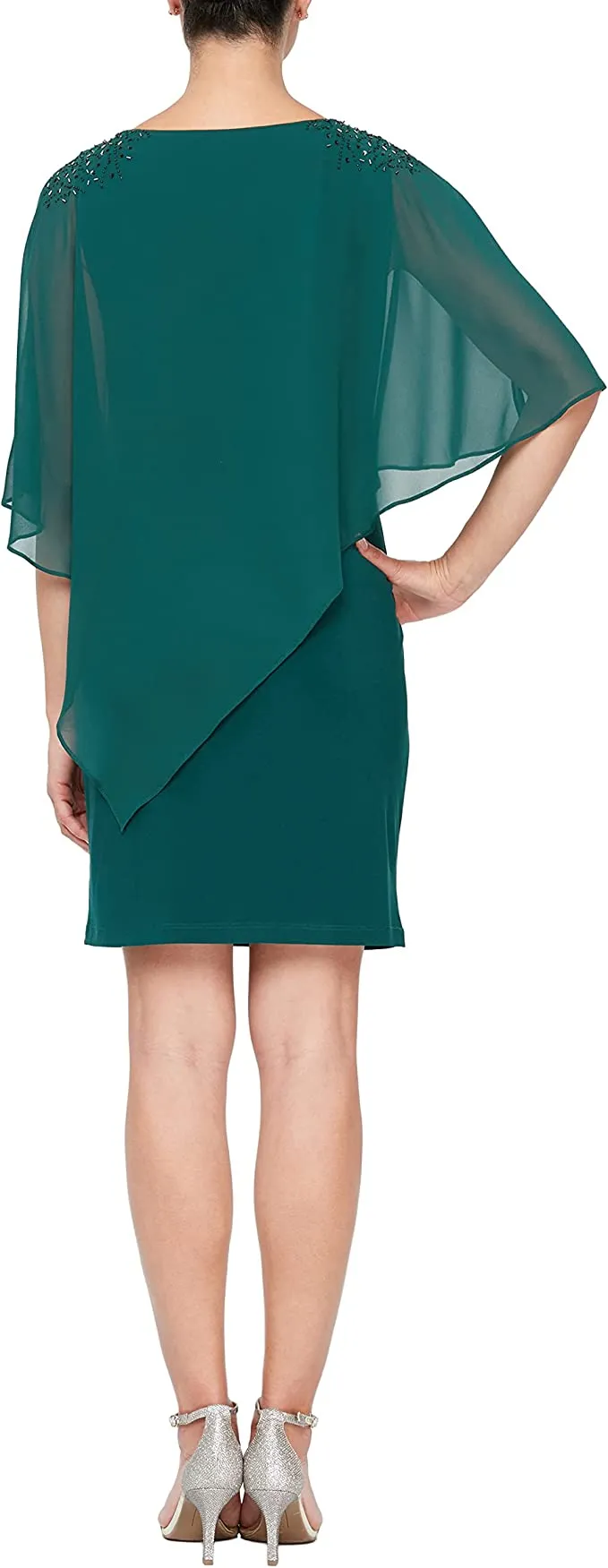 SLNY Sleeveless Dress with Attached Chiffon Cape
