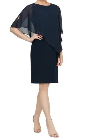 SLNY Sleeveless Dress with Attached Chiffon Cape
