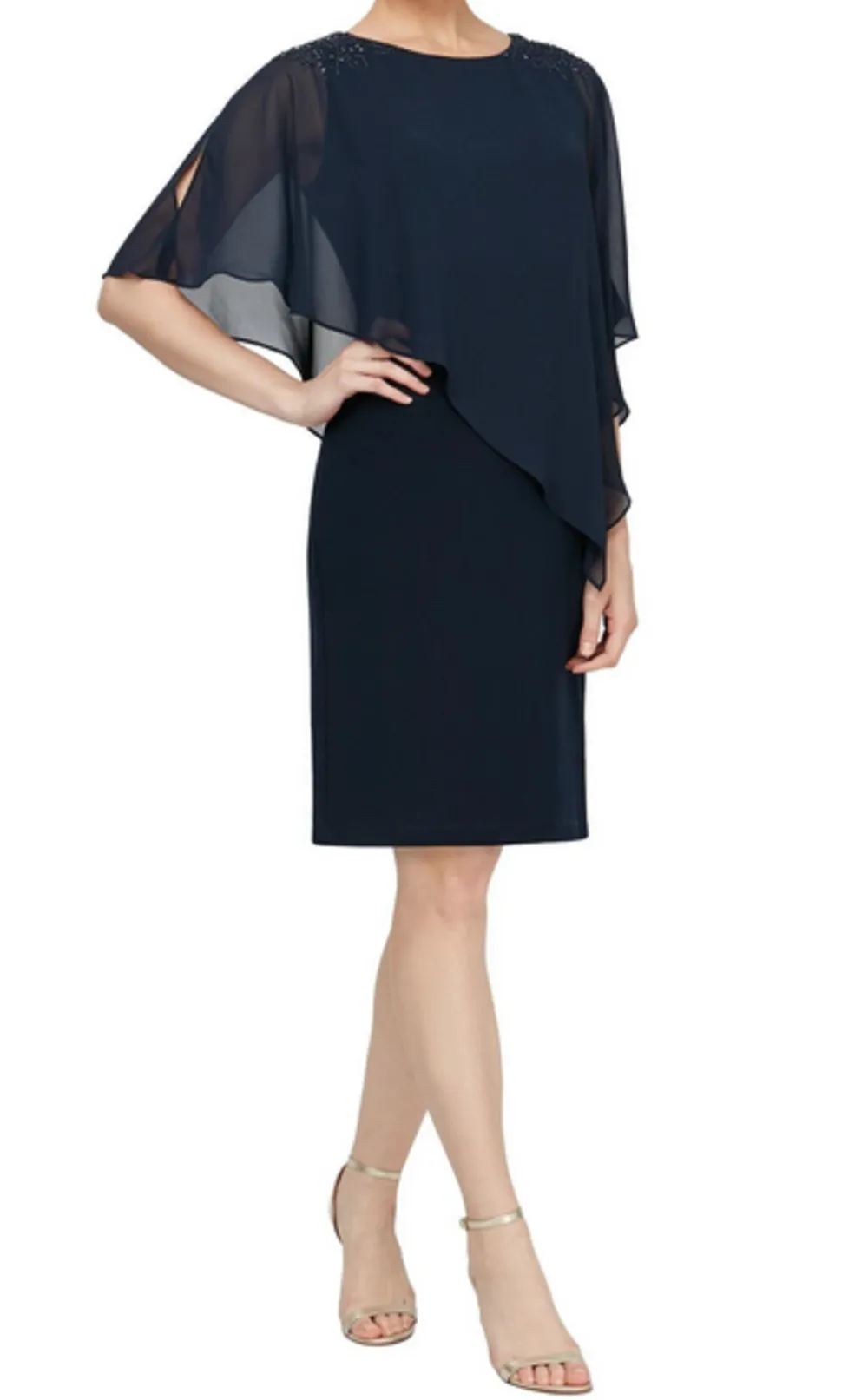 SLNY Sleeveless Dress with Attached Chiffon Cape
