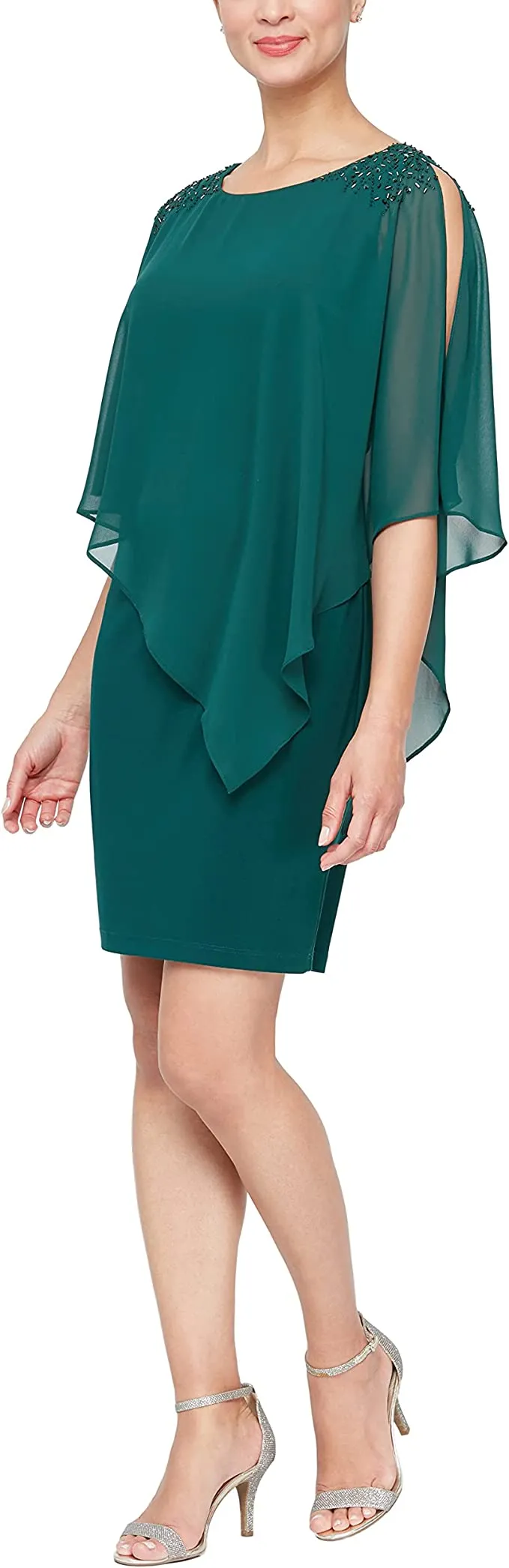 SLNY Sleeveless Dress with Attached Chiffon Cape
