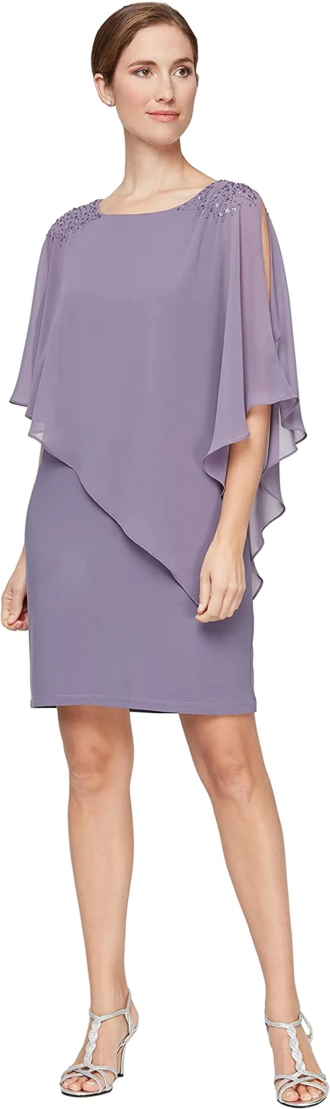 SLNY Sleeveless Dress with Attached Chiffon Cape