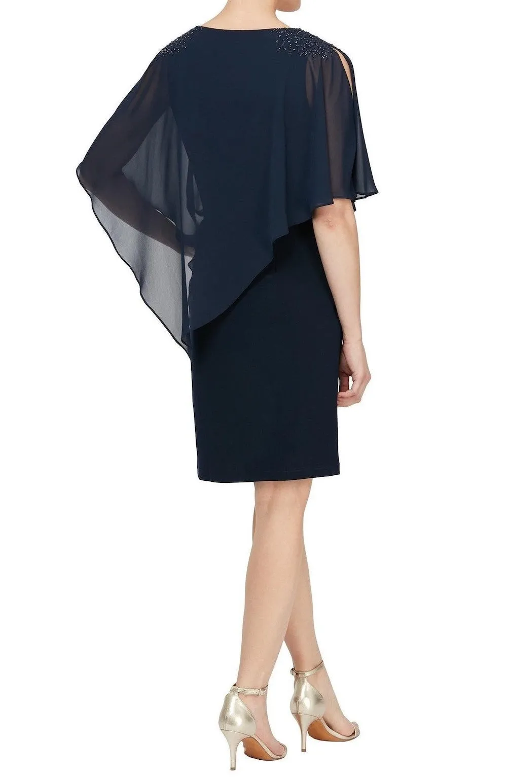 SLNY Sleeveless Dress with Attached Chiffon Cape