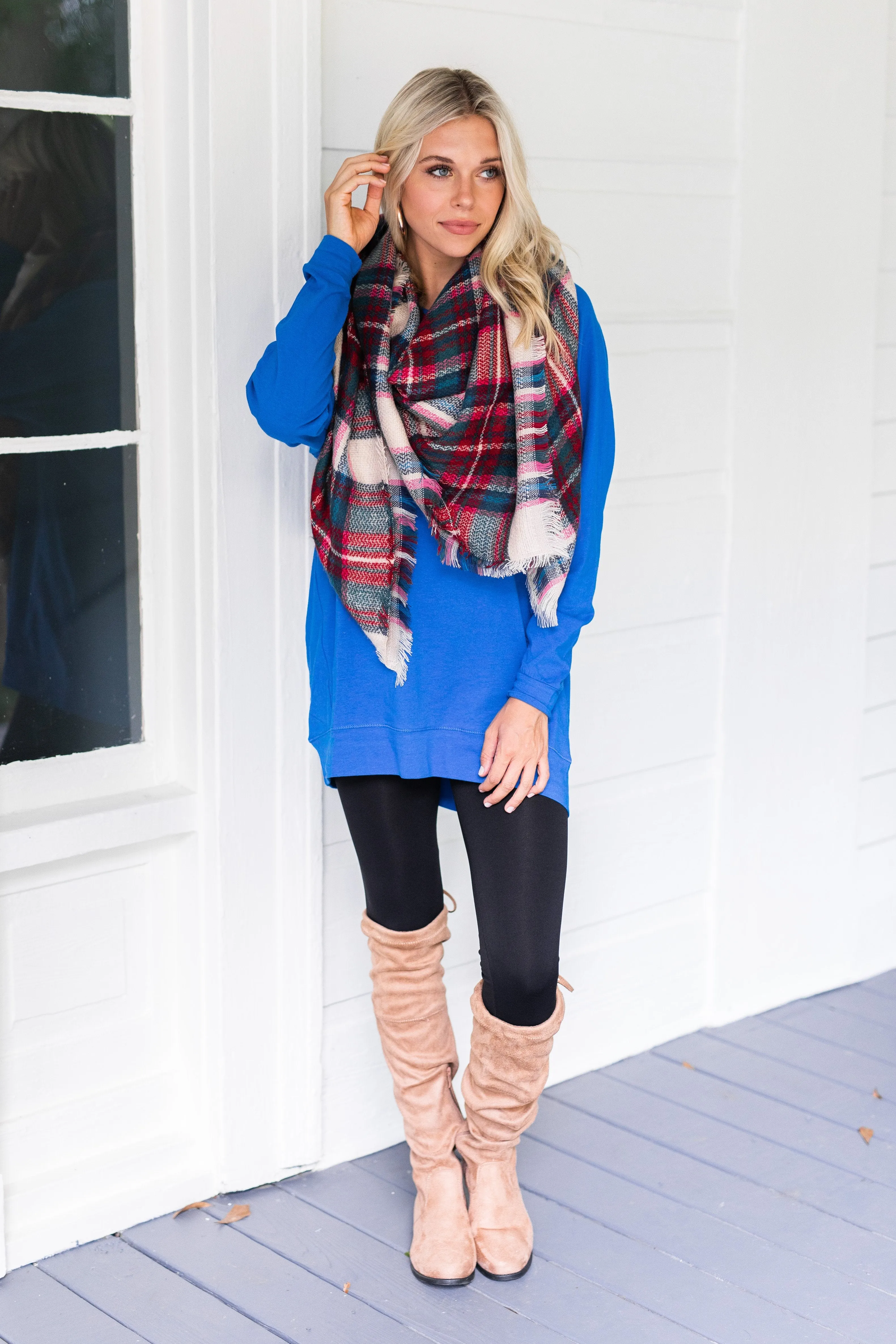 Slouchy Dolman Cobalt Blue Long Sleeve Tunic