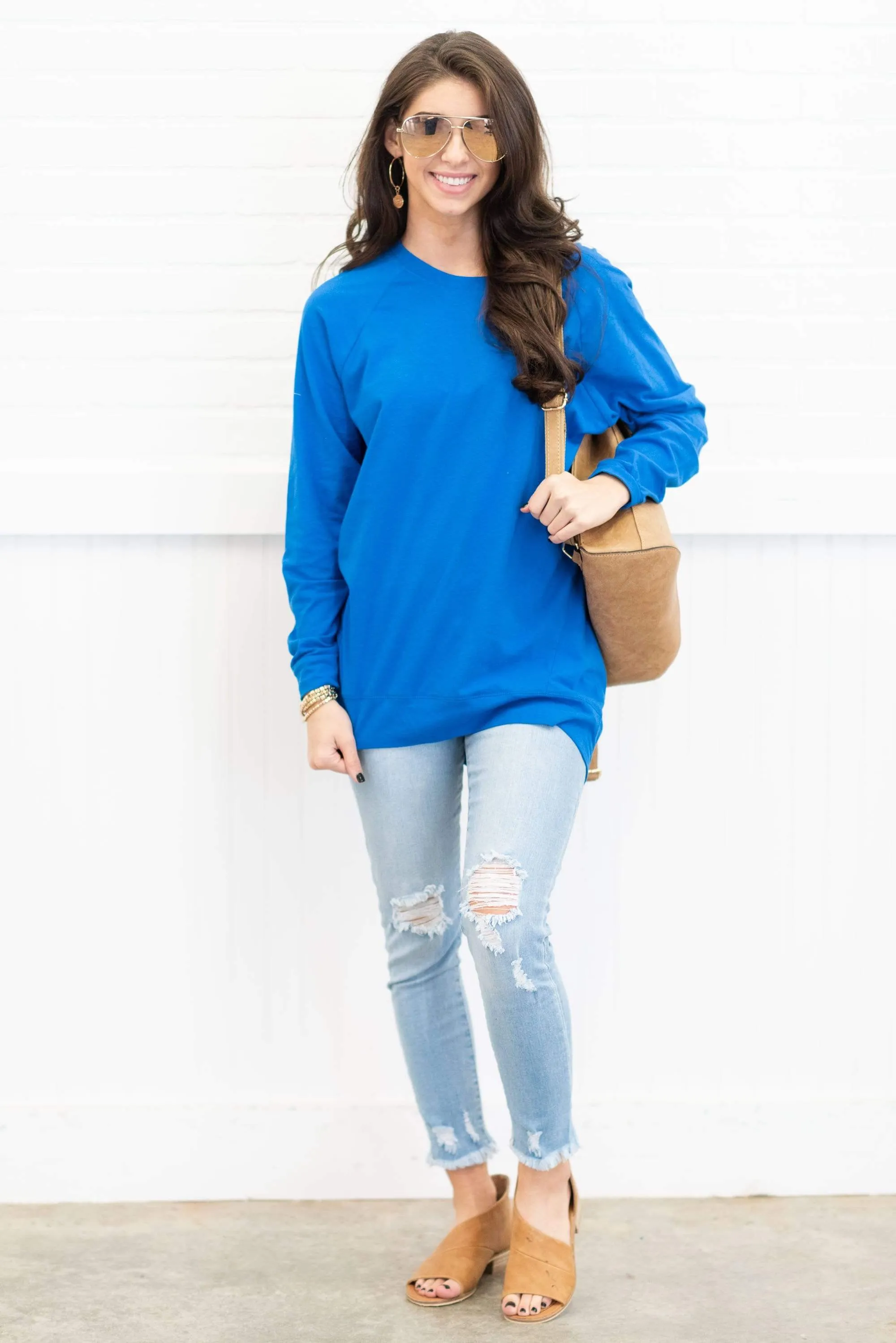 Slouchy Dolman Cobalt Blue Long Sleeve Tunic